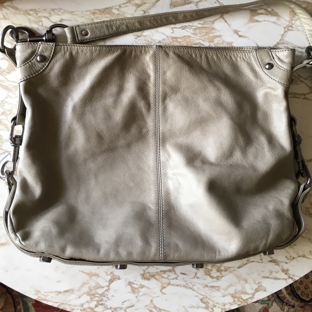 Rebecca Minkoff Nikki Crossbody Leather Bag in Elephant Grey with Gunmetal